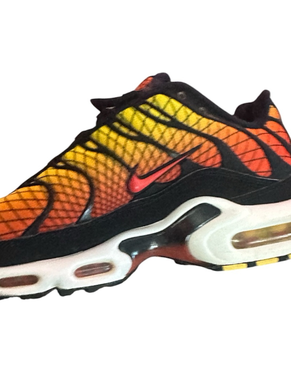 Nike Men's Air Max Plus Gradient Orange Yellow Black Athletic Shoes - Picture 3 of 4